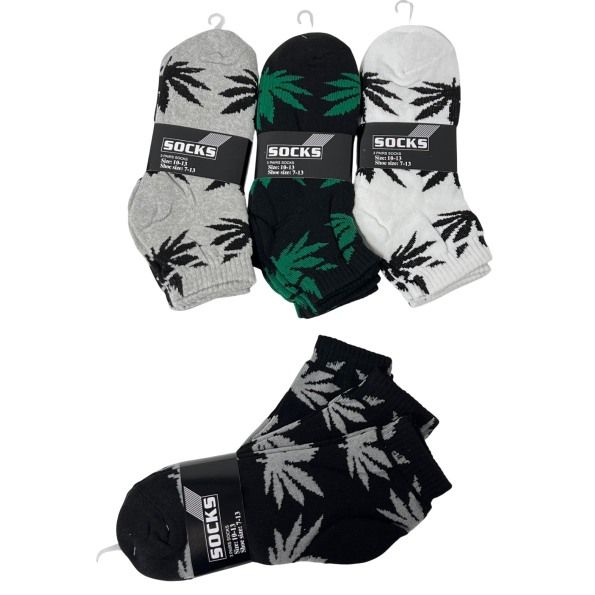 24 Pairs of 3pr Men's Anklets 10-13 [marijuana] Blk/gry/white