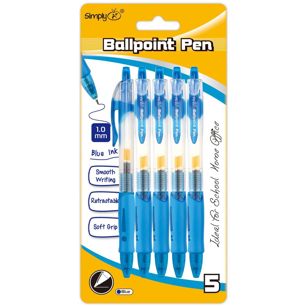 48 Pieces of 5 Retractable Ballpoint Pen Blue With Cushion Grip