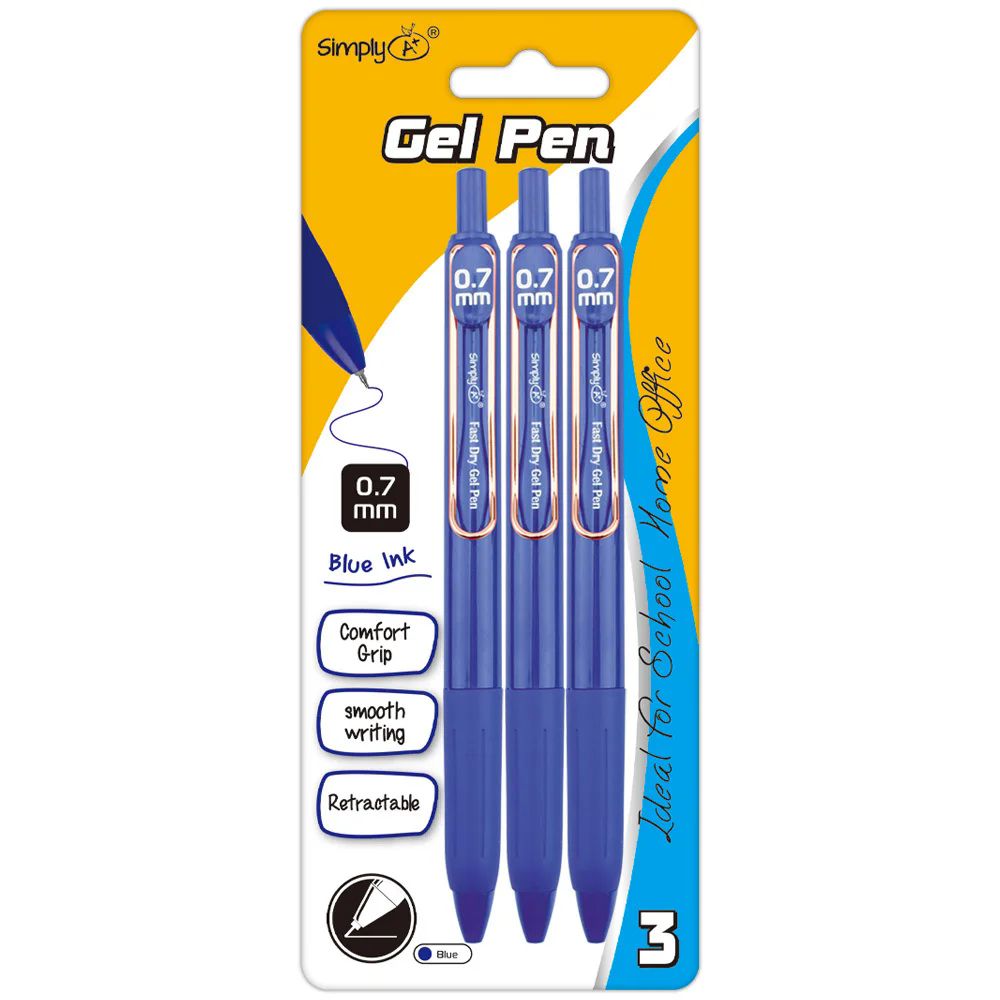 48 Pieces of 3 Retractable Gel Pen Blue With Cushion Grip