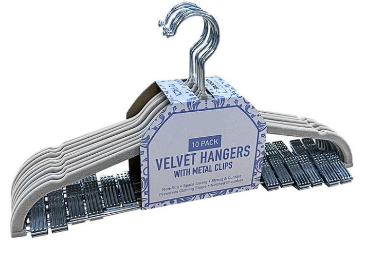 10 Packs of Grey Hanger With Clips