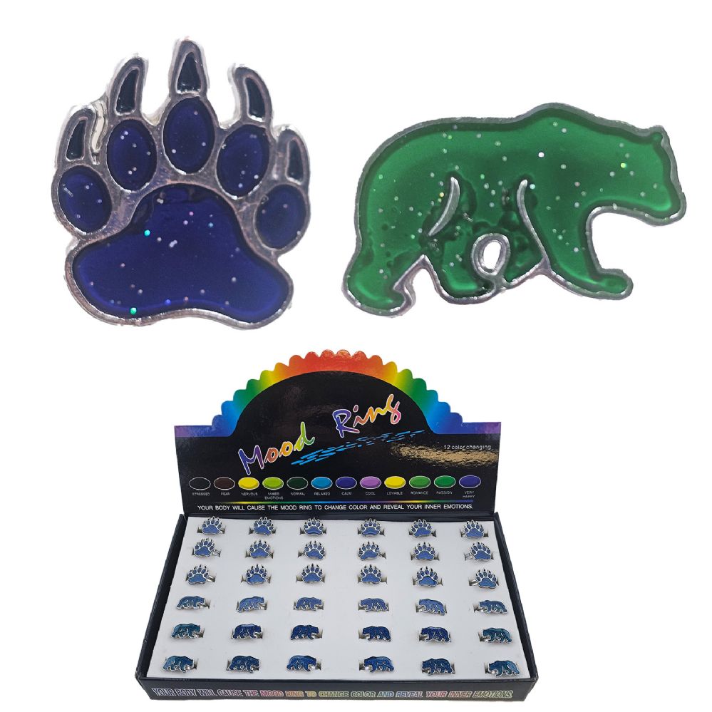 36 pieces of Black Bear Mood Ring - 2 Asst. Styles
