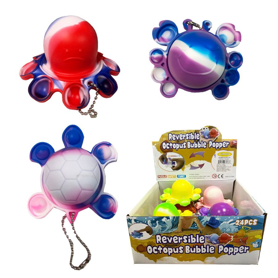 24 pieces of 3 inch Push It! Sealife Keychain -3 Asst Styles