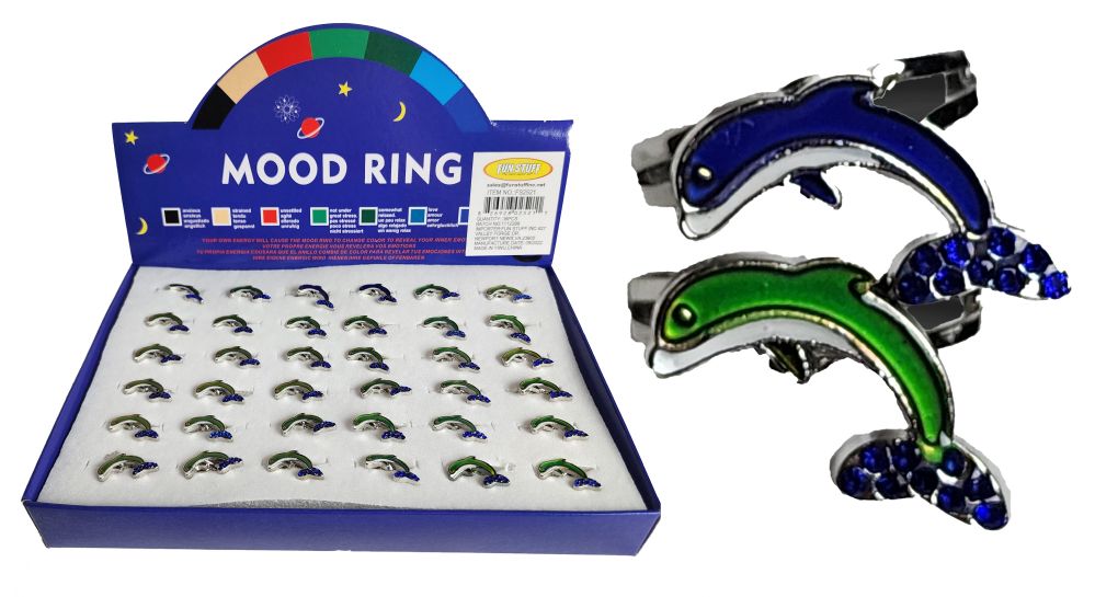 36 pieces of Dolphin Shaped Mood Ring W/stones