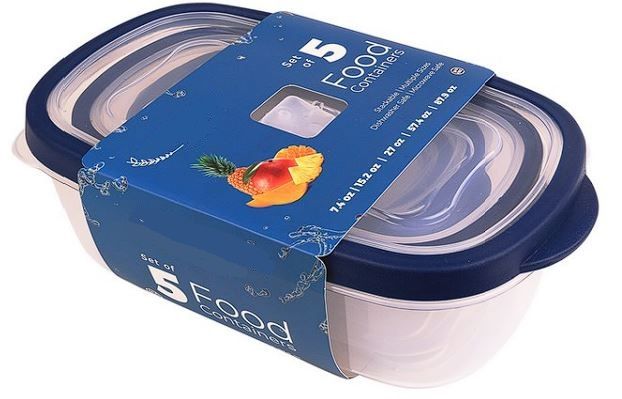 12 Sets of Rectangle Food Container Set With Rubber Lid 5pk