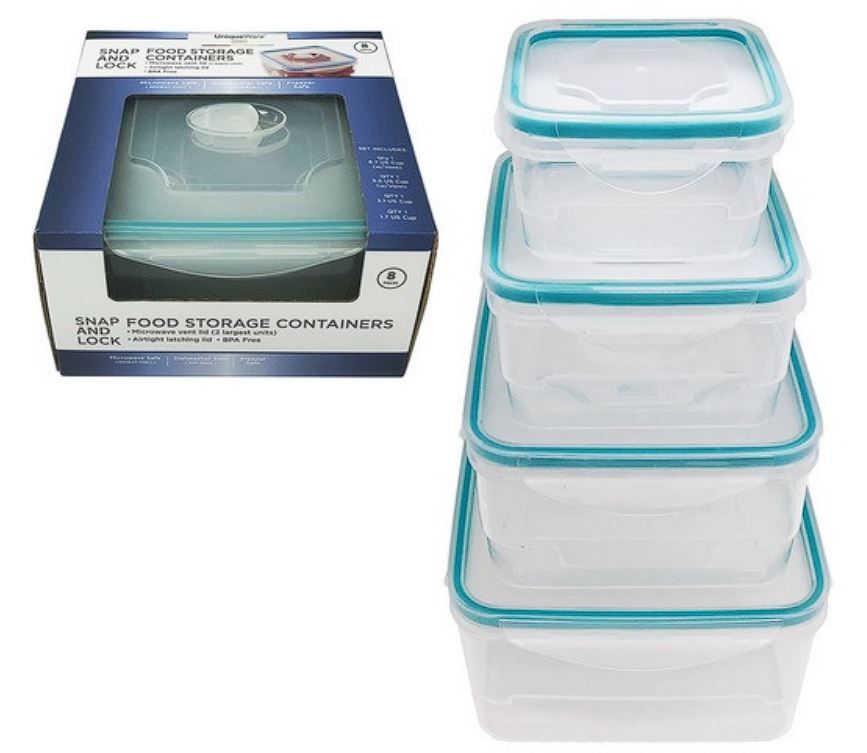 12 Pieces of Snap Lid Food Storage 8pc Set Square