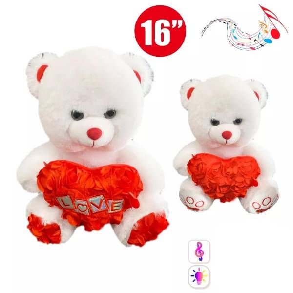 12 Pieces of 16 Inch White Teddy Bear With Light & Music