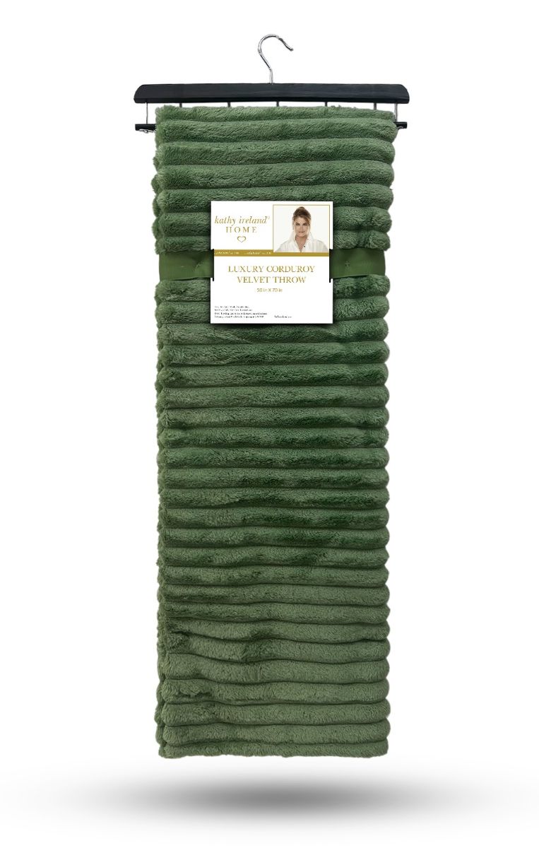12 Pieces of Corduroy Faux Fur Throw In Loden Frost 50x70