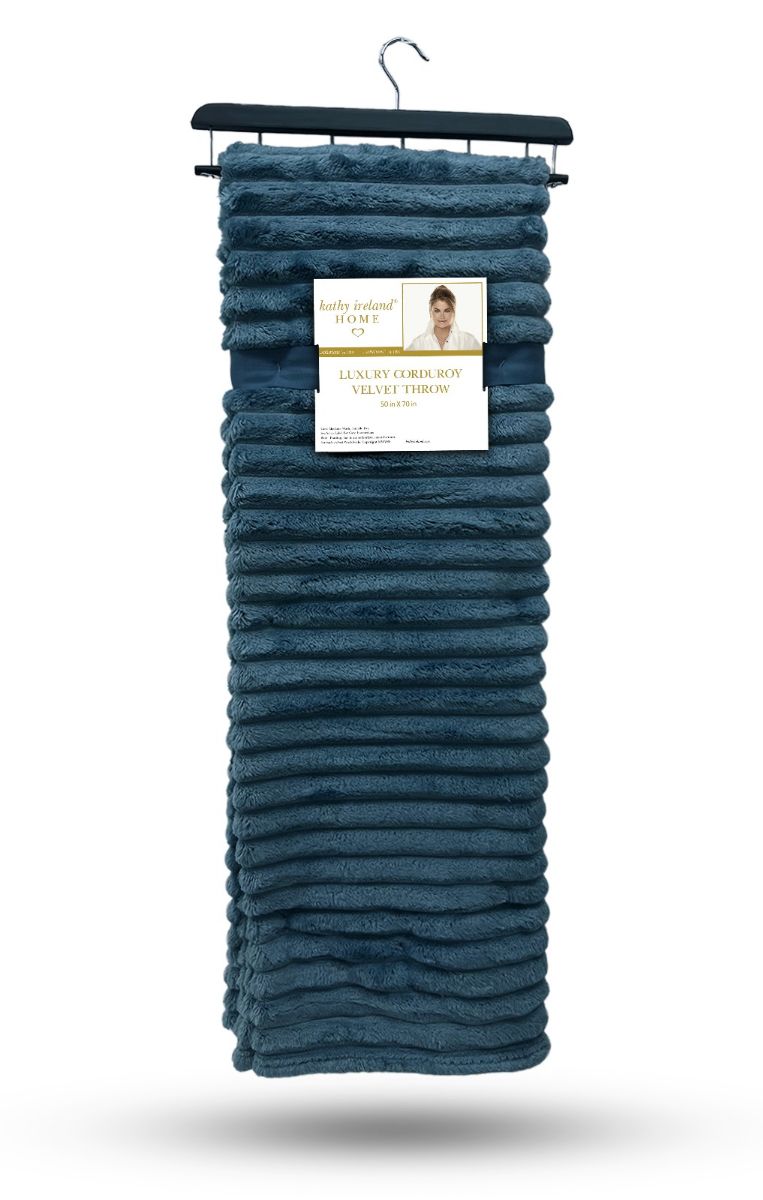 12 Pieces of Corduroy Faux Fur Throw In Bluestone 50x70