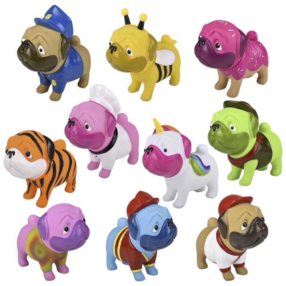 60 pieces of Big Rubber Pug Collectible Mix 6 inch 60ct