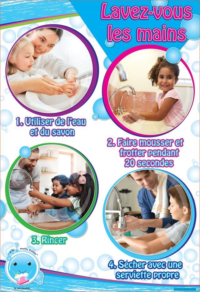 24 Pieces of Smart Poly , Healthy Bubbles, Chart 13"x19", French Version Wash Your Hands
