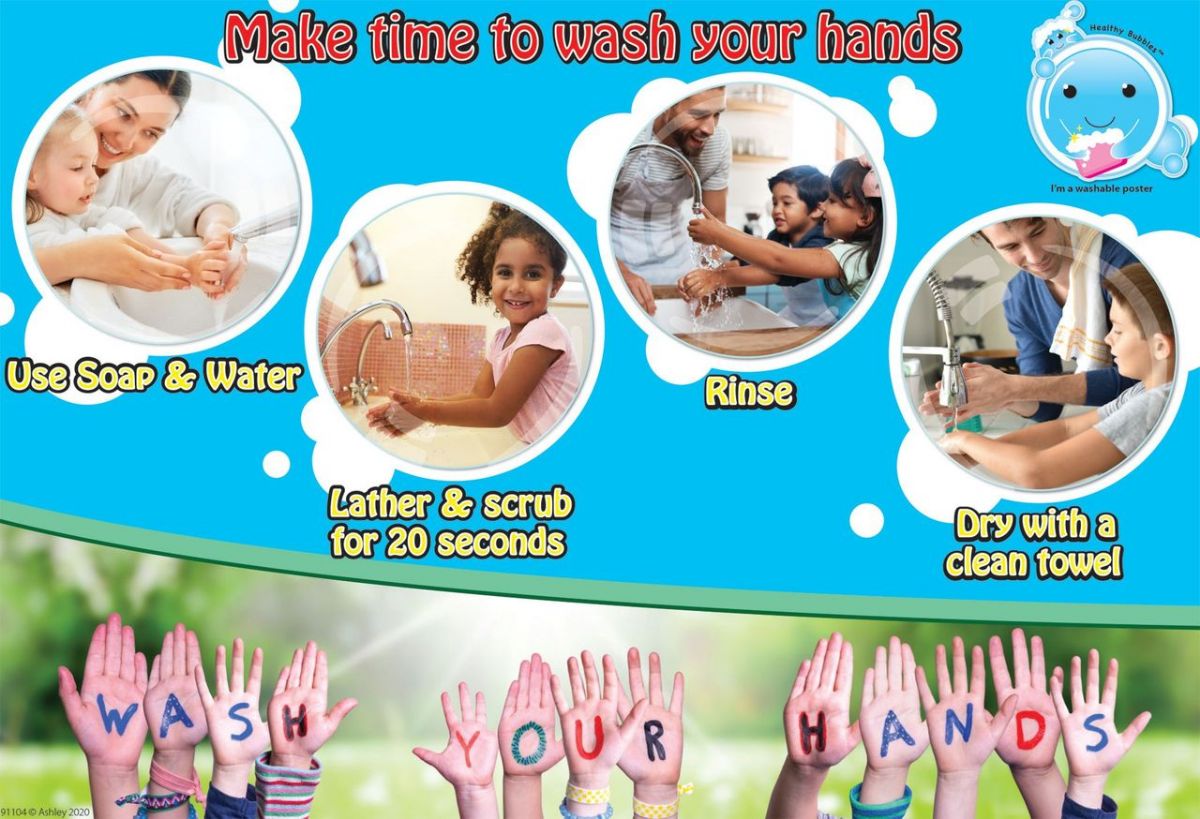 24 Pieces of Smart Poly , Healthy Bubbles, Chart 13"x19", Make Time To Wash Your Hands
