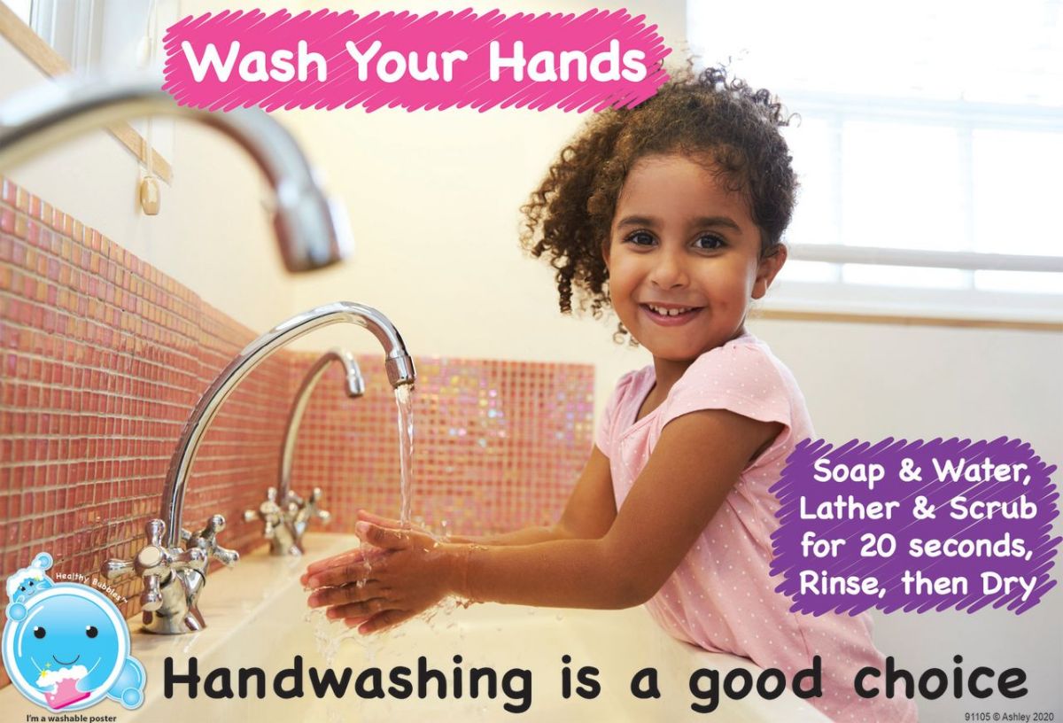 24 Pieces of Smart Poly , Healthy Bubbles, Chart 13"x19", Handwashing Is A Good Choice