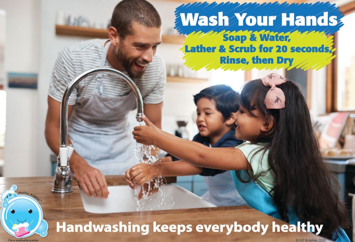 24 Pieces of Smart Poly , Healthy Bubbles, Chart 13"x19", Handwashing Keeps Everybody Healthy