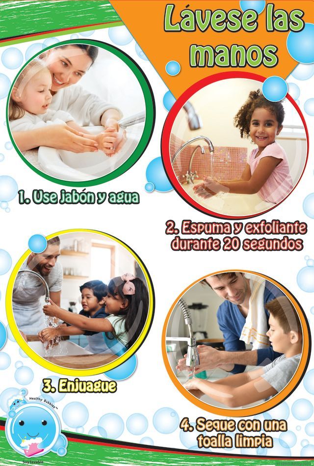 24 Pieces of Smart Poly , Healthy Bubbles, Chart 13"x19", Spanish Version Wash Your Hands