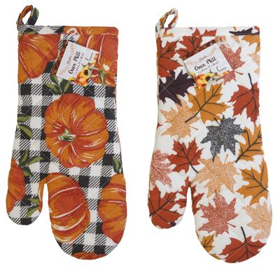 24 pieces of Oven Mitt Harvest Print 2 Ast Ht/ Jhook 7x12.5in