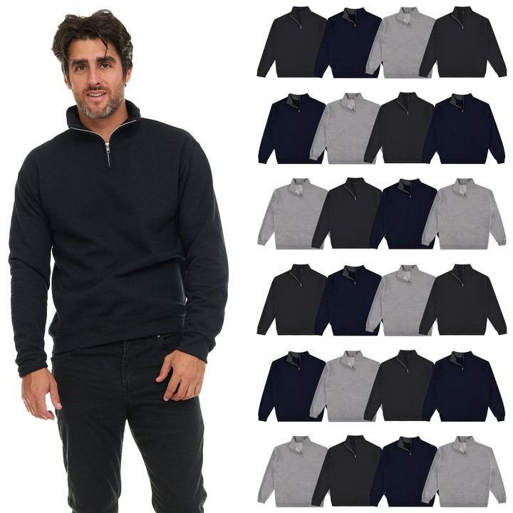24 Pieces of Mens Cotton Fleece Line Quarter Zip Sweat Shirt Assorted Colors Size 2xl