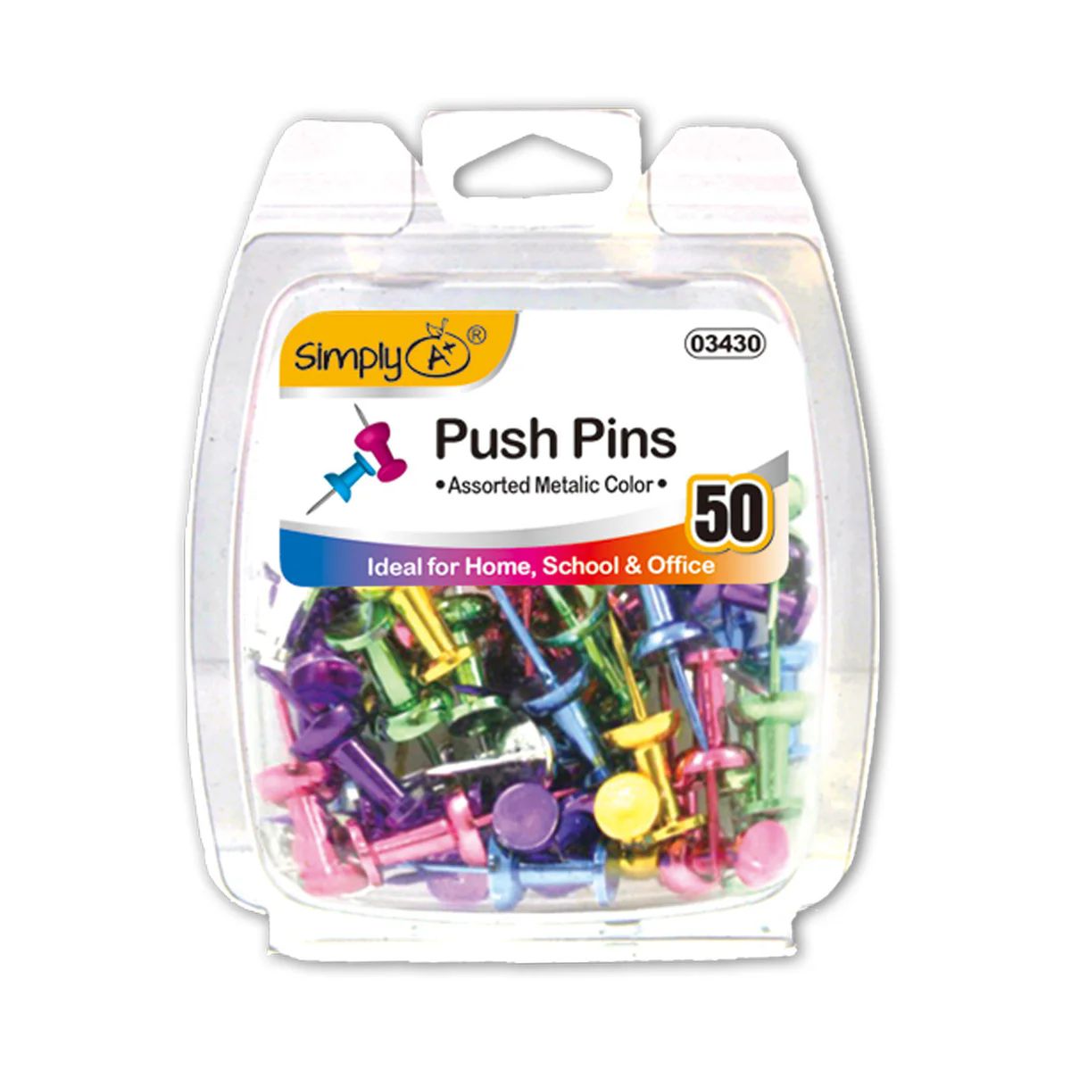 24 Pieces of Push Pins Assorted Metallic Colors 50ct