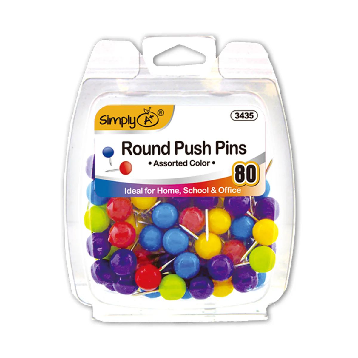 24 Pieces of Round Push Pins Assorted Color 80ct