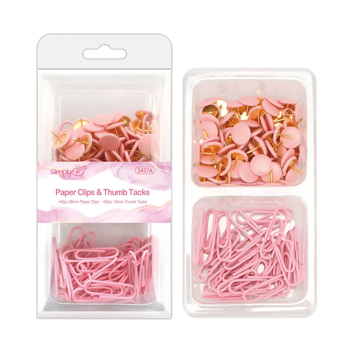 24 Pieces of Paper Clips and Thumb Tacks Pink 40 and 80pcs