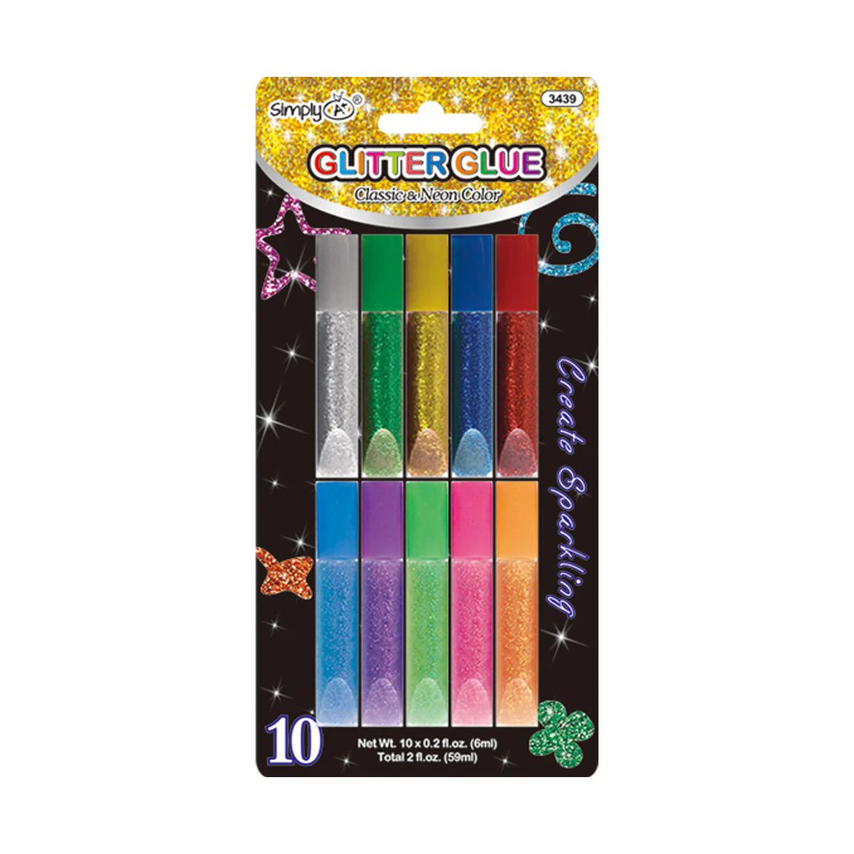 24 Pieces of Glitter Glue Classic and Neon Color 10ct