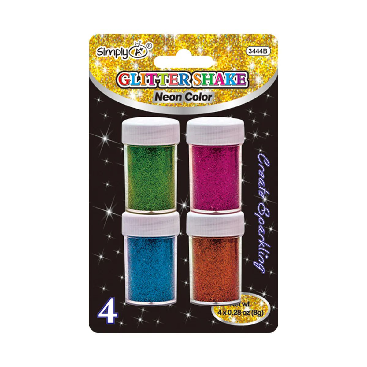 24 Pieces of Glitter Shake Neon Color 4ct