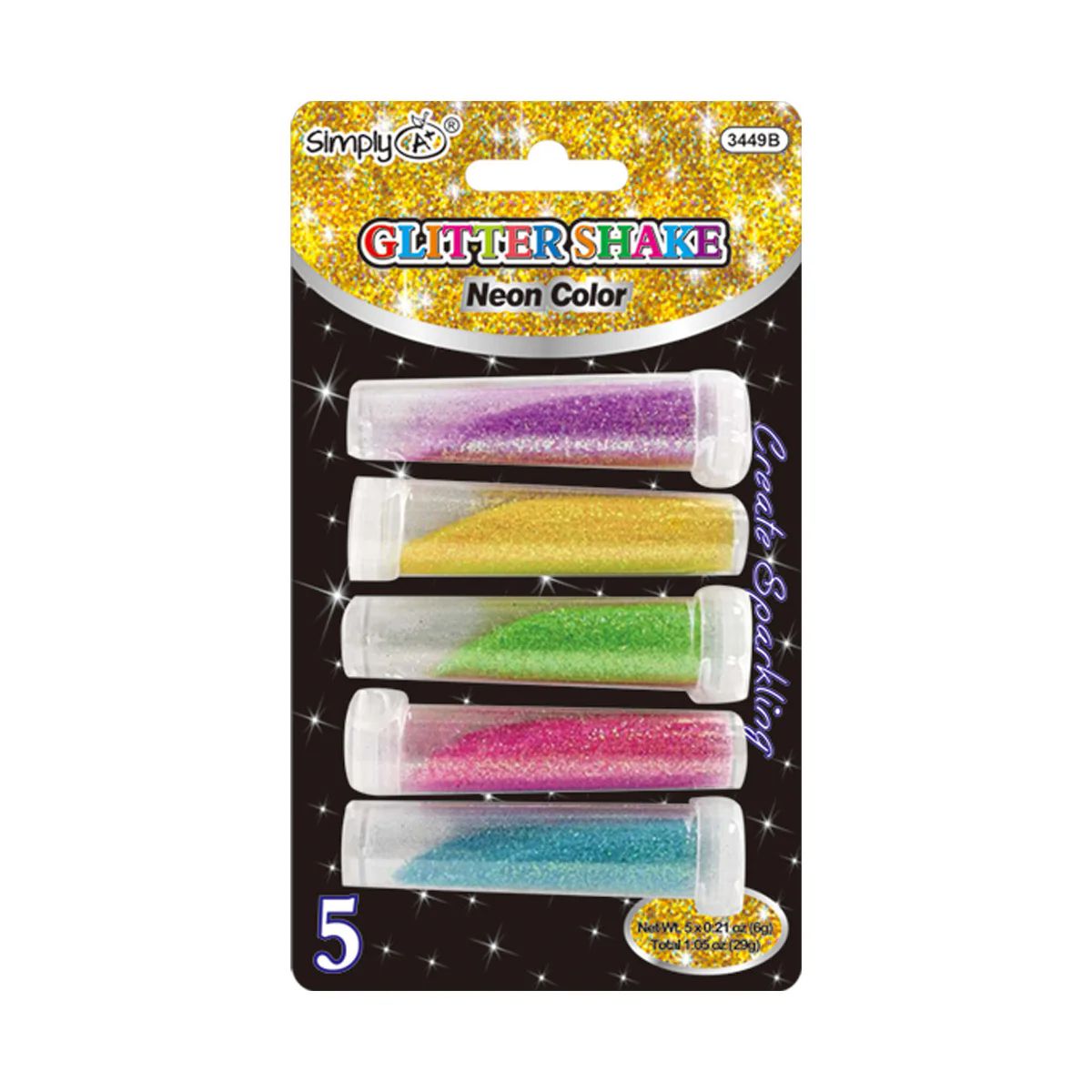 24 Pieces of Glitter Shake Neon Color 5ct