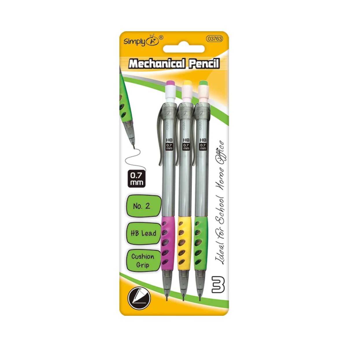 36 Pieces of Mechanical Pencil 0.7mm/3 Count Number 2 Cushion Grip