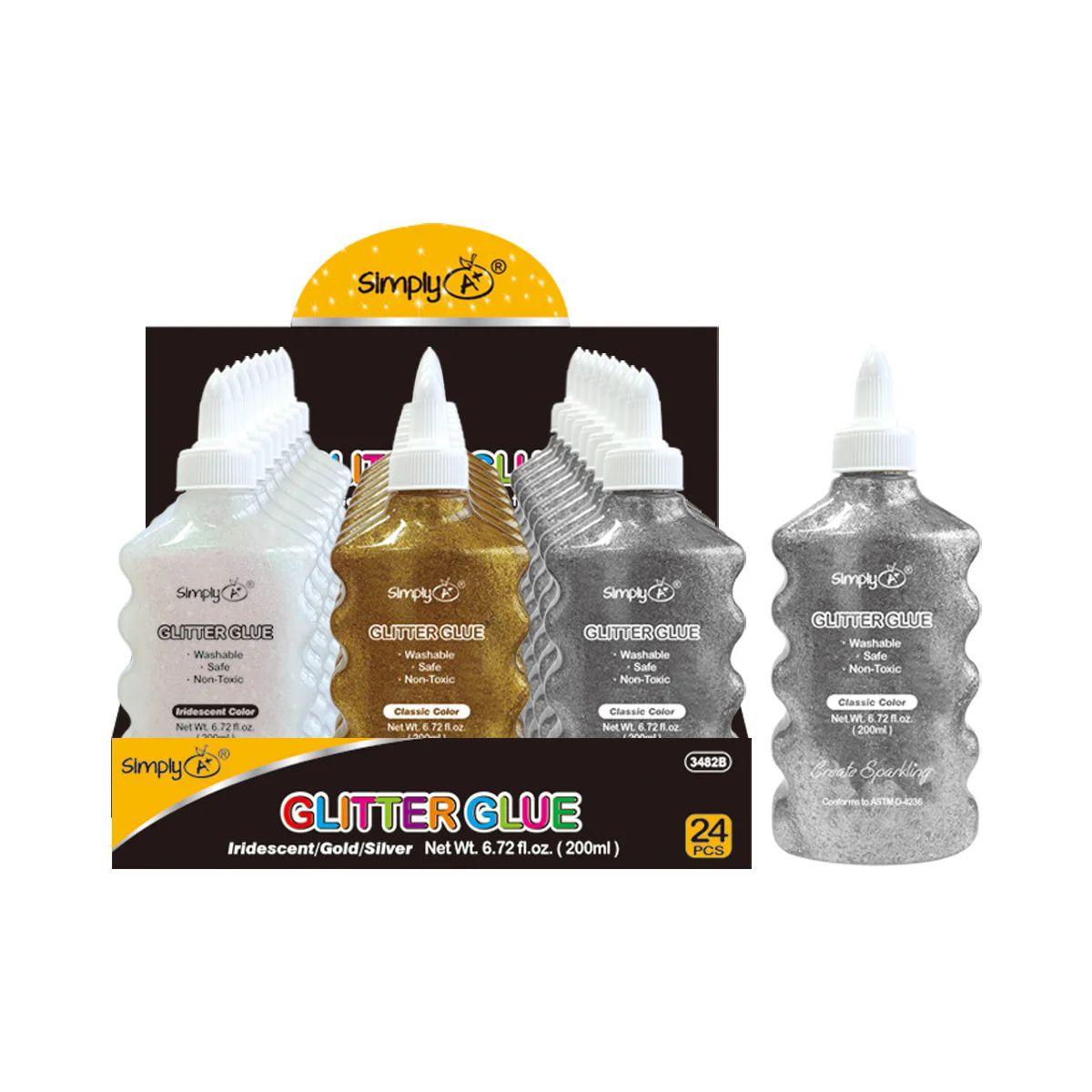 24 Pieces of Glitter Glue Iridescent Gold and Silver Color 24ct 200nl