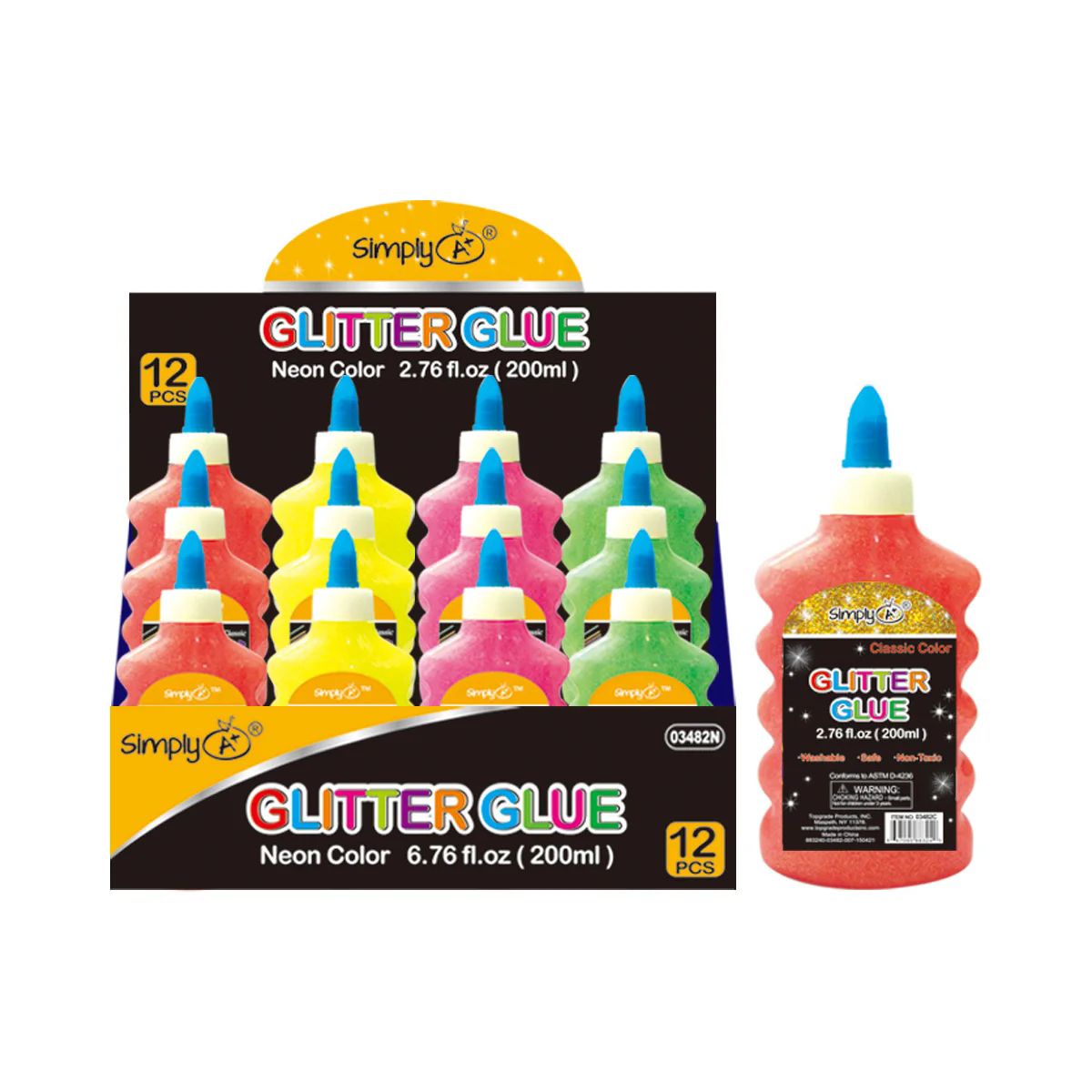 24 Pieces of Glitter Glue Neon Color 12ct 200nl