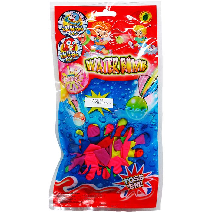 96 pieces of 125pc Assrt Water Balloon W/ Filler In Pouch Bag