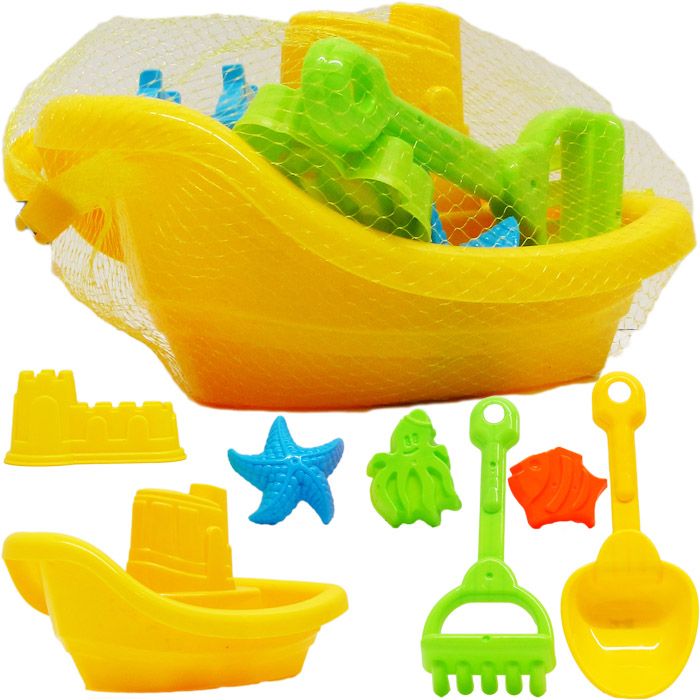 12 Pieces of 12" Beach Boat W/ 6pc Acss In Pegable Net Bag, 2 Assrt