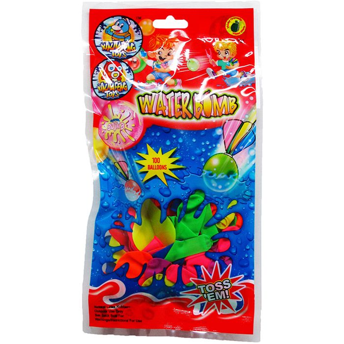 96 pieces of 100pc Assrt Water Balloon W/ Filler In Pouch Bag