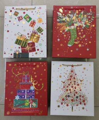 360 pieces of Xmas Gift Bag 4 Designs Hot Stamp 12.5 X 16.5 X 5