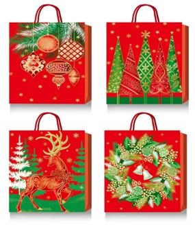 360 pieces of Xmas Gift Bag 4 Designs Hot Stamp 12.5 X 16.5 X 5