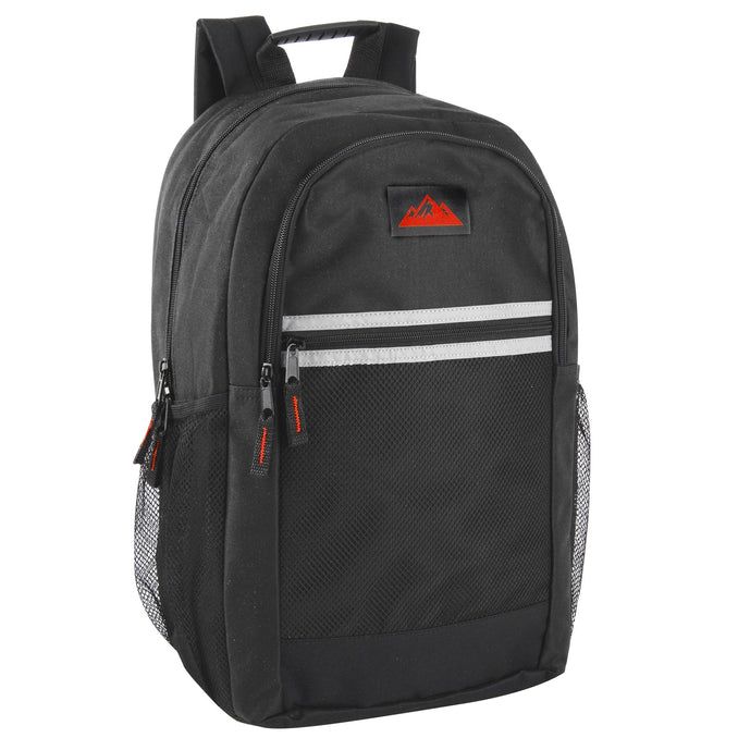 24 Pieces of 18 Inch MultI-Pocket Reflective Backpack - Black