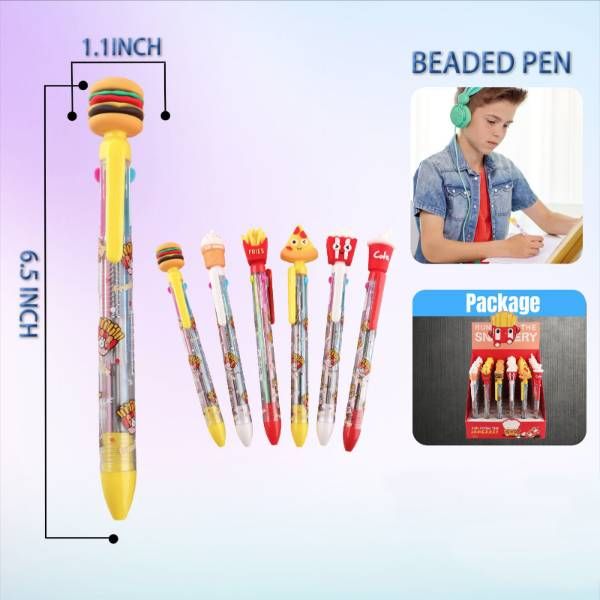 24 Pieces of 3 Color Pen With Fast Food Topper