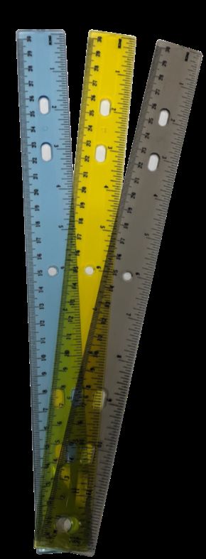 144 Pieces of Plastic Ruler - 12 Inch - 3 Assorted Colors - Binder Holes