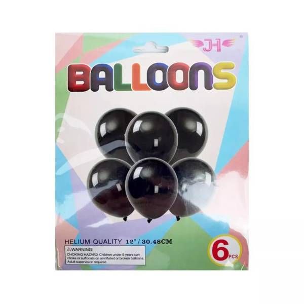 24 Pieces of 6pc 12 Inch Black Latex Balloon
