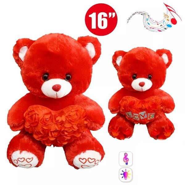 24 Pieces of 16 in Red Teddy Bear with Light and Music