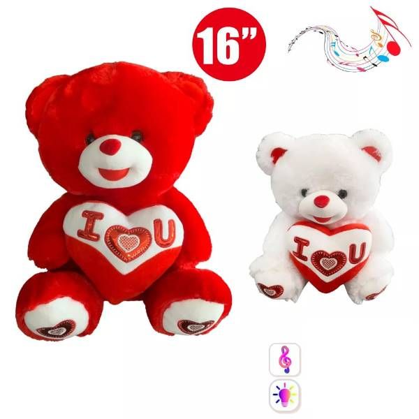 24 Pieces of 16 in Red White Teddy Bear with Light and Music