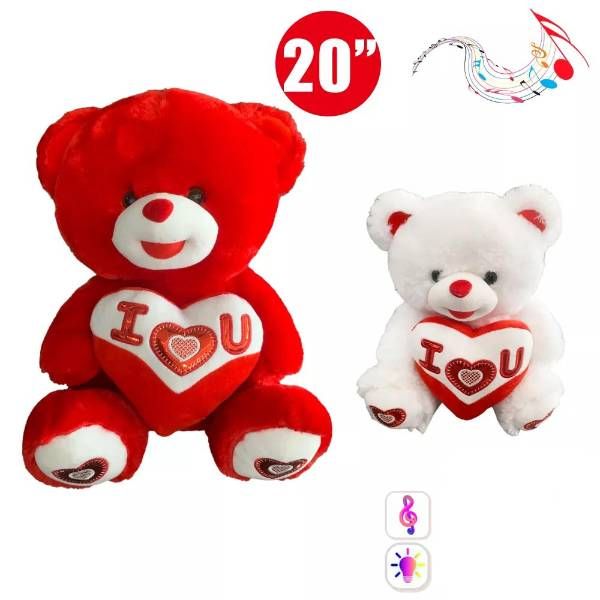 24 Pieces of 20 in Red and White Teddy Bear with Light and Music