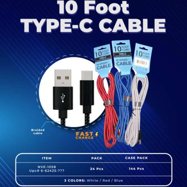 24 Pieces of 10ft Usb To Type C Cable