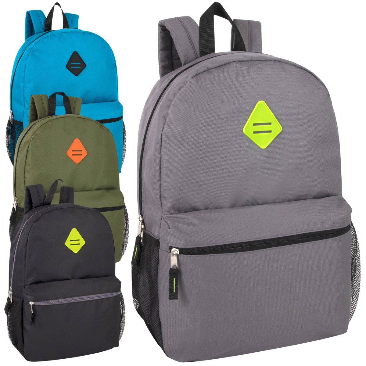 24 Pieces of 19 Inch Lash Tab Backpack With Side Mesh Pockets - 4 Colors