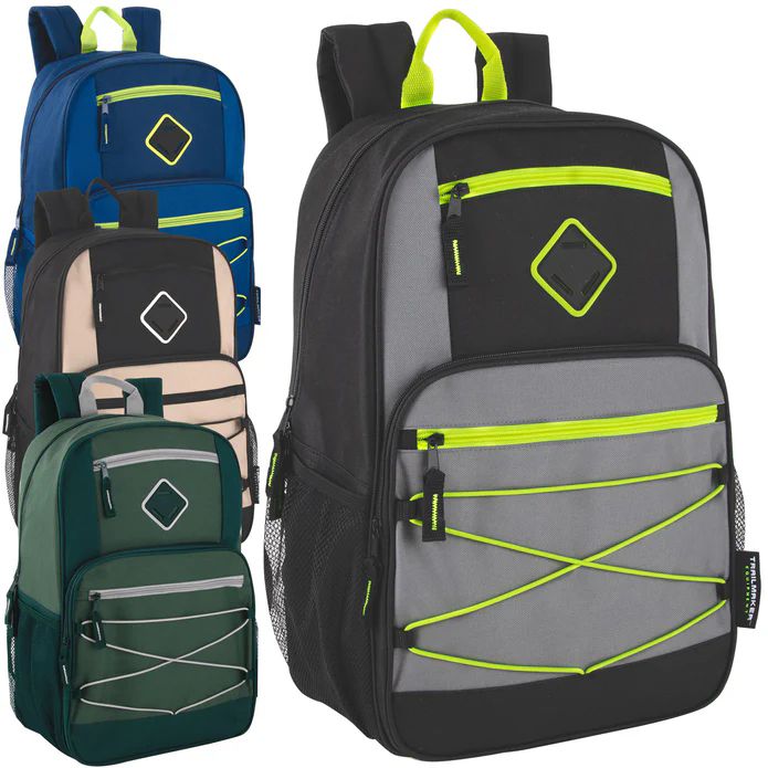 24 Pieces of 19 Inch Dome Bungee Backpack With Laptop Section - 4 Colors