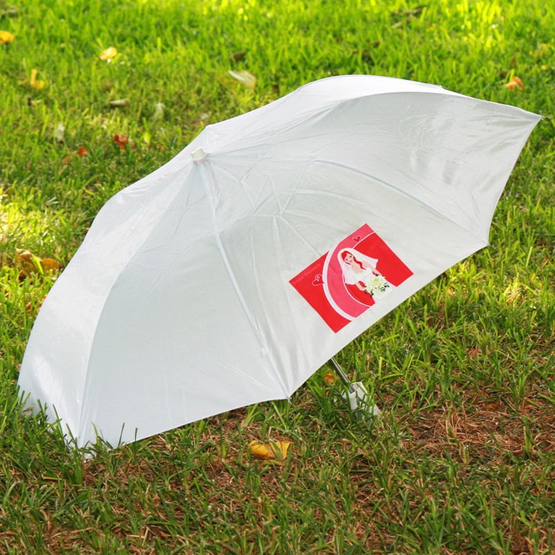 12 Pieces of White Compact Umbrella with Custom Logo