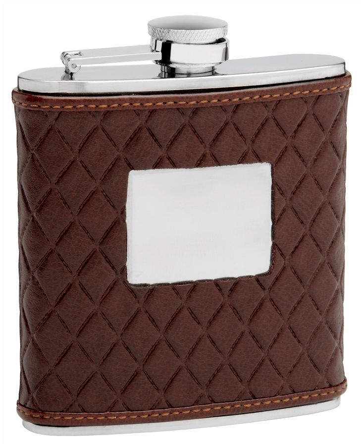 6 Pieces of Leather Hip Flask Holding 6 oz Quilted Pattern Design