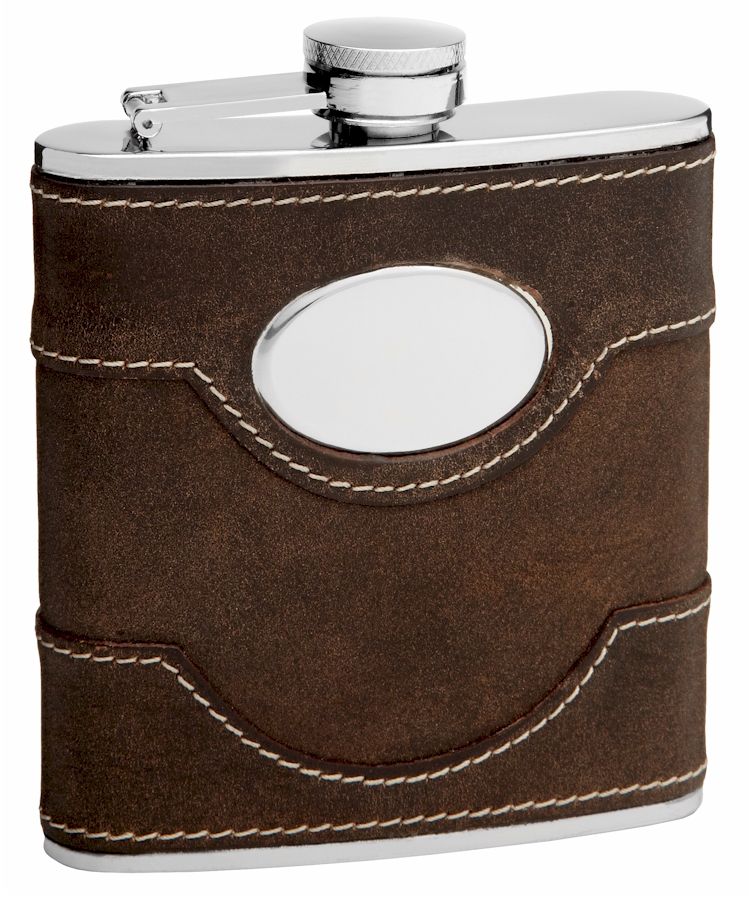 6 Pieces of Cow Leather Hip Flask Holding 6 oz Black Gift Box Included