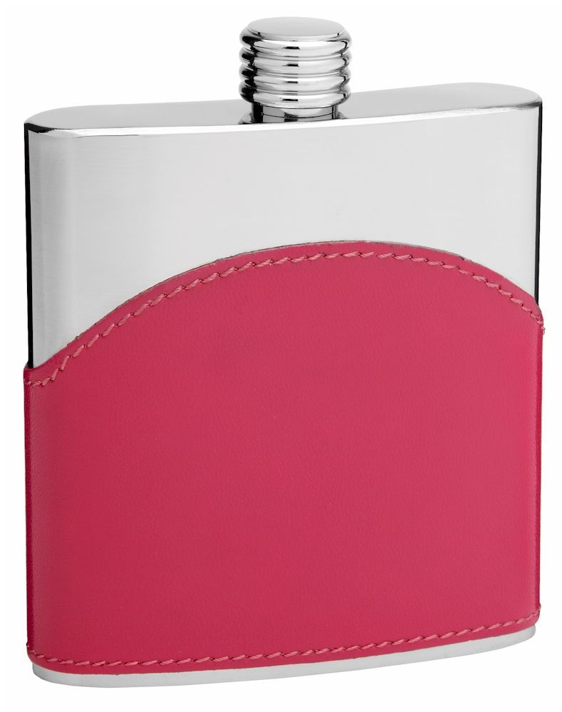 6 Pieces of Faux Leather Hip Flask 6 oz Pink Finish