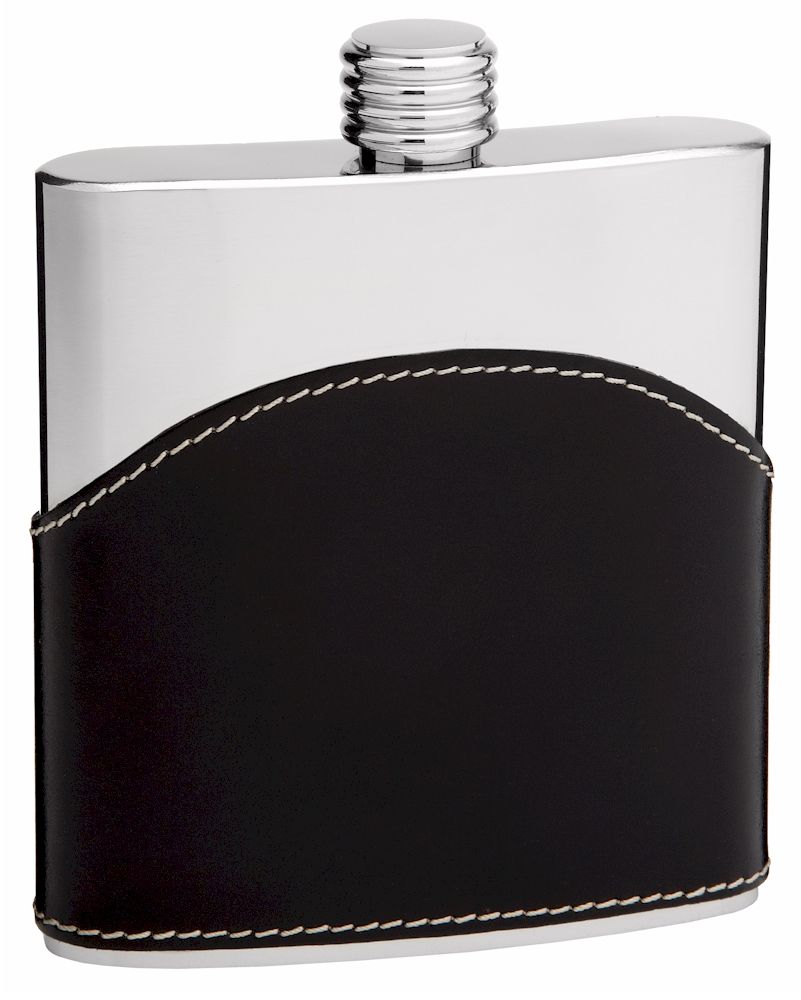 6 Pieces of Genuine Leather Hip Flask 6 oz Black Finish