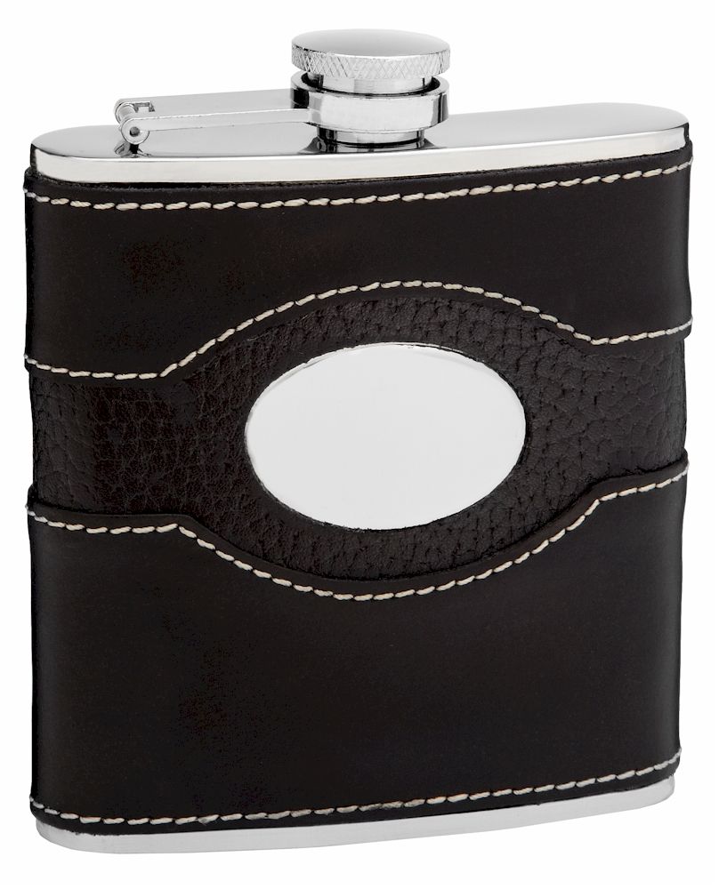 6 Pieces of Genuine Black Leather Hip Flask Holding 6 oz